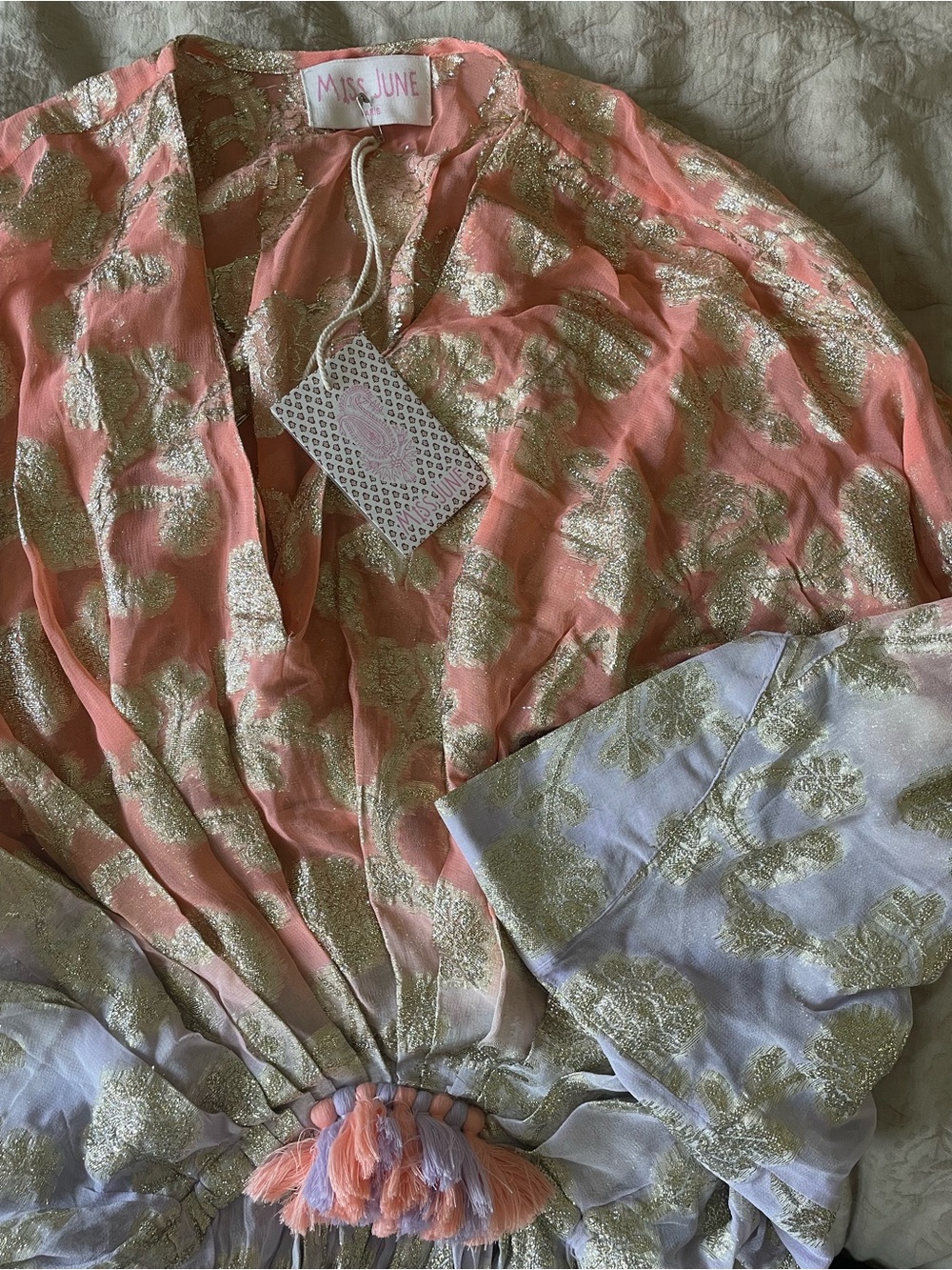 Miss June Paris metallic gold floral Ombré Peach Purple Maxi Dress NWT Marley - Picture 9 of 15